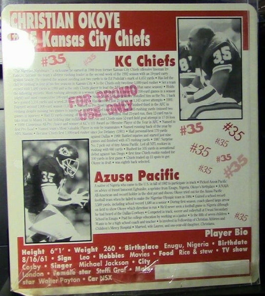 Official NFL: Kansas City Chiefs Player Photo & History): Christian Okoye
