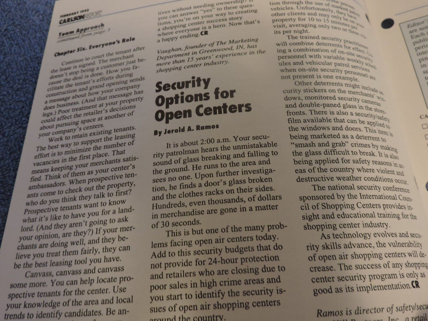 The Carlson Report (Feb. 1995): Security Options for Open Centers (Signed)