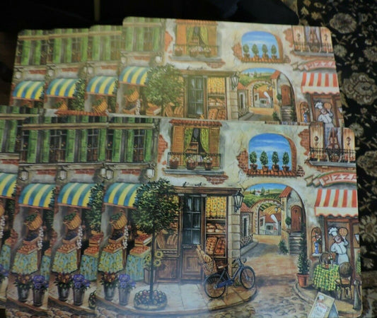 8 COLORFUL PLACEMATS OF AN ITALIAN COURT YARD SCENE 15 X 12.5 INCHES