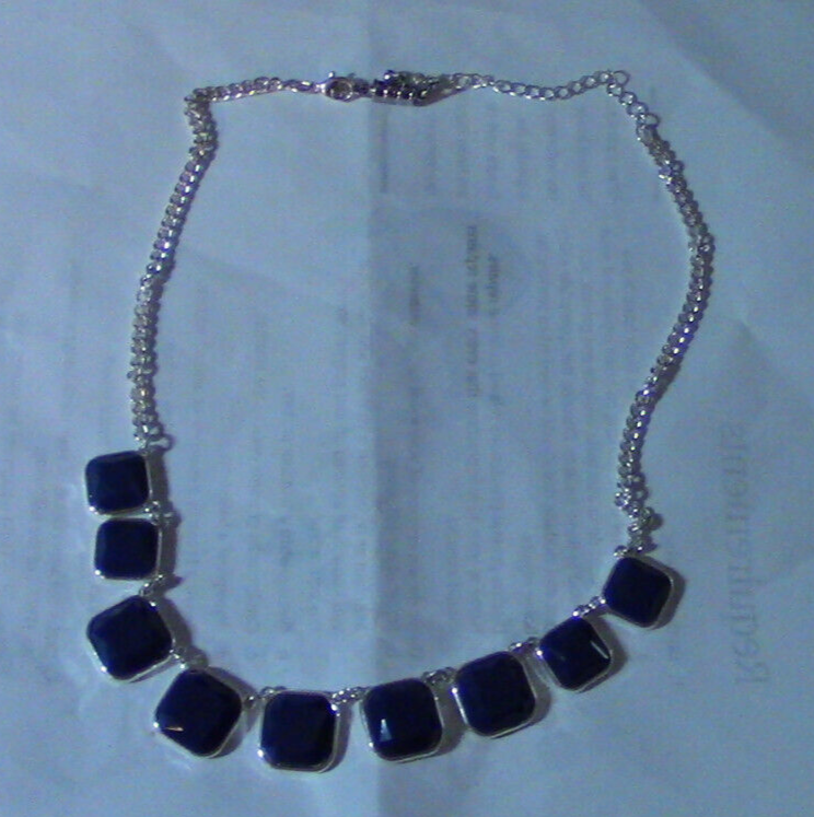 Beautiful Necklace: Blue Stones inlaid into Silver Necklace (20"  End to End)