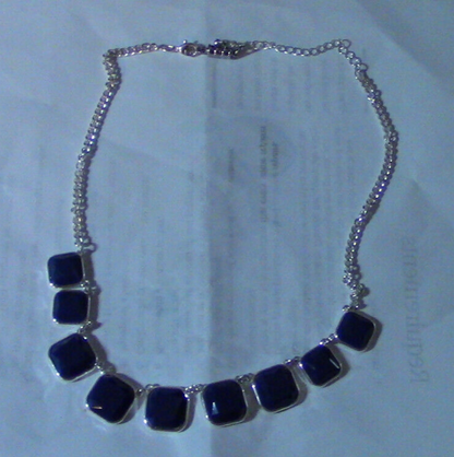 Beautiful Necklace: Blue Stones inlaid into Silver Necklace (20"  End to End)