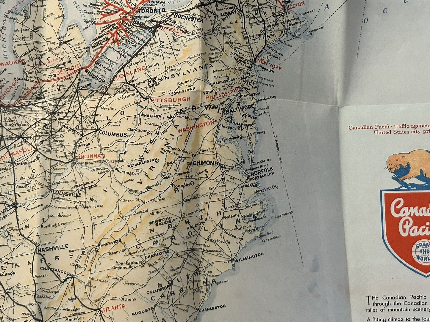 VINTAGE CANADIAN PACIFIC LINES MAP  WHERE TO GO IN CANADA  (NO DATE FOUND)