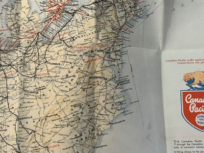 VINTAGE CANADIAN PACIFIC LINES MAP  WHERE TO GO IN CANADA  (NO DATE FOUND)