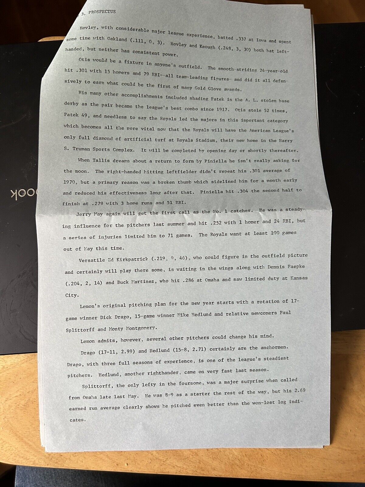 Prospectus for 1972-Kansas City Royals Baseball Club News Release