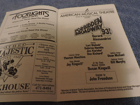 American Musical Theatre Forbidden Broadway Pamphlet