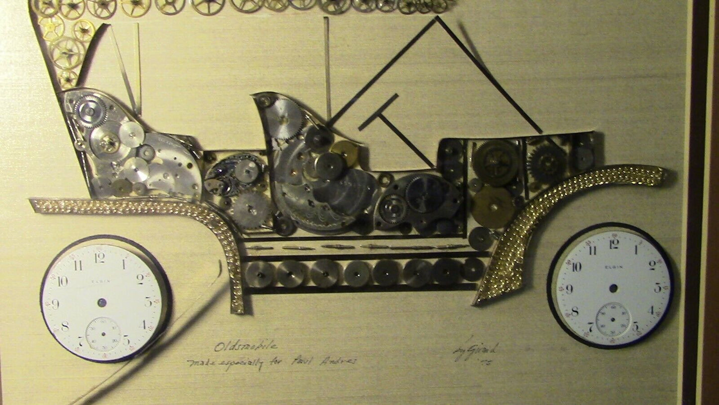 Framed/Signed Clock/Watch Art: Using Elgin Watch Parts/Olds13 1/2" X 16 1/2"