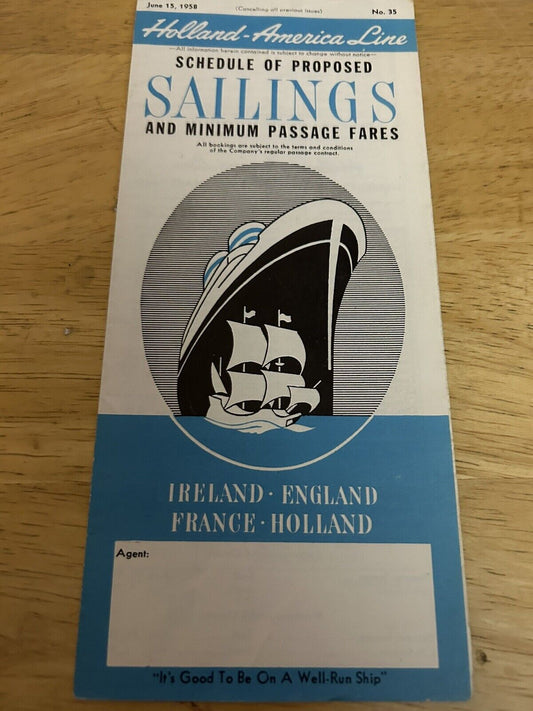 VINTAGE: HOLLAND-AMERICAN LINE 1958 SAILINGS, IRELAND, ENGLAND, FRANCE, HOLLAND