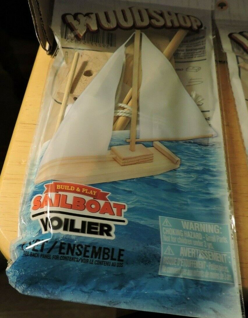 WOODSHOP  SAILBOAT, HELICOPTER, PLANE, RACECAR MODELS SET OF 4: NEW IN PACKAGES