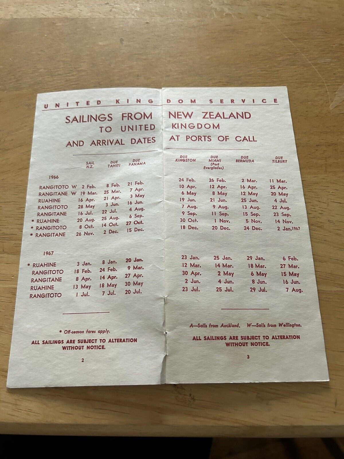 VINTAGE:  NEW ZEALAND LINE FARES AND SAILINGS 1966