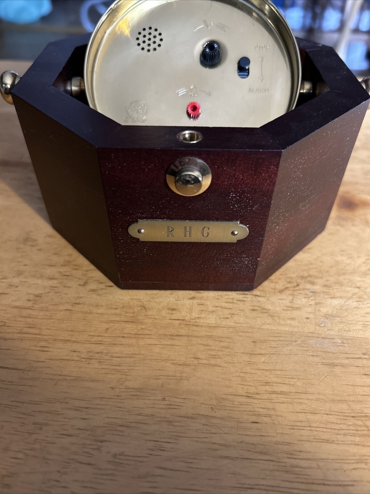 German Desk  Clock in Box      box:  5.5x 5.5x 4 inches   clock:3.5 inches round