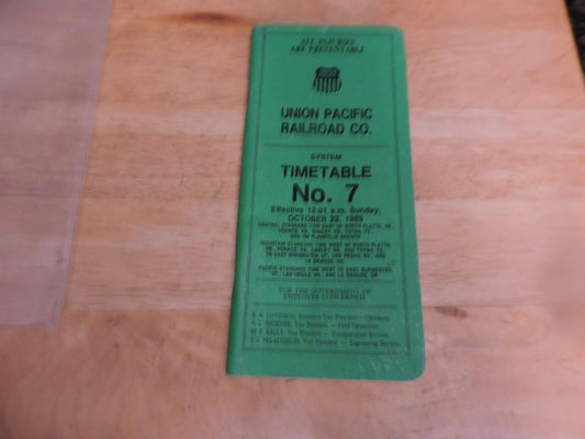 UNION PACIFIC RAILROAD CO. SYSTEM TIMETABLE NO. 7 1989