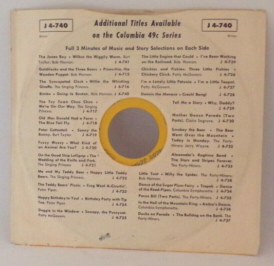 Columbia Records Presents: Bimbo and Going to Boston Childrens Record, 45 RPM