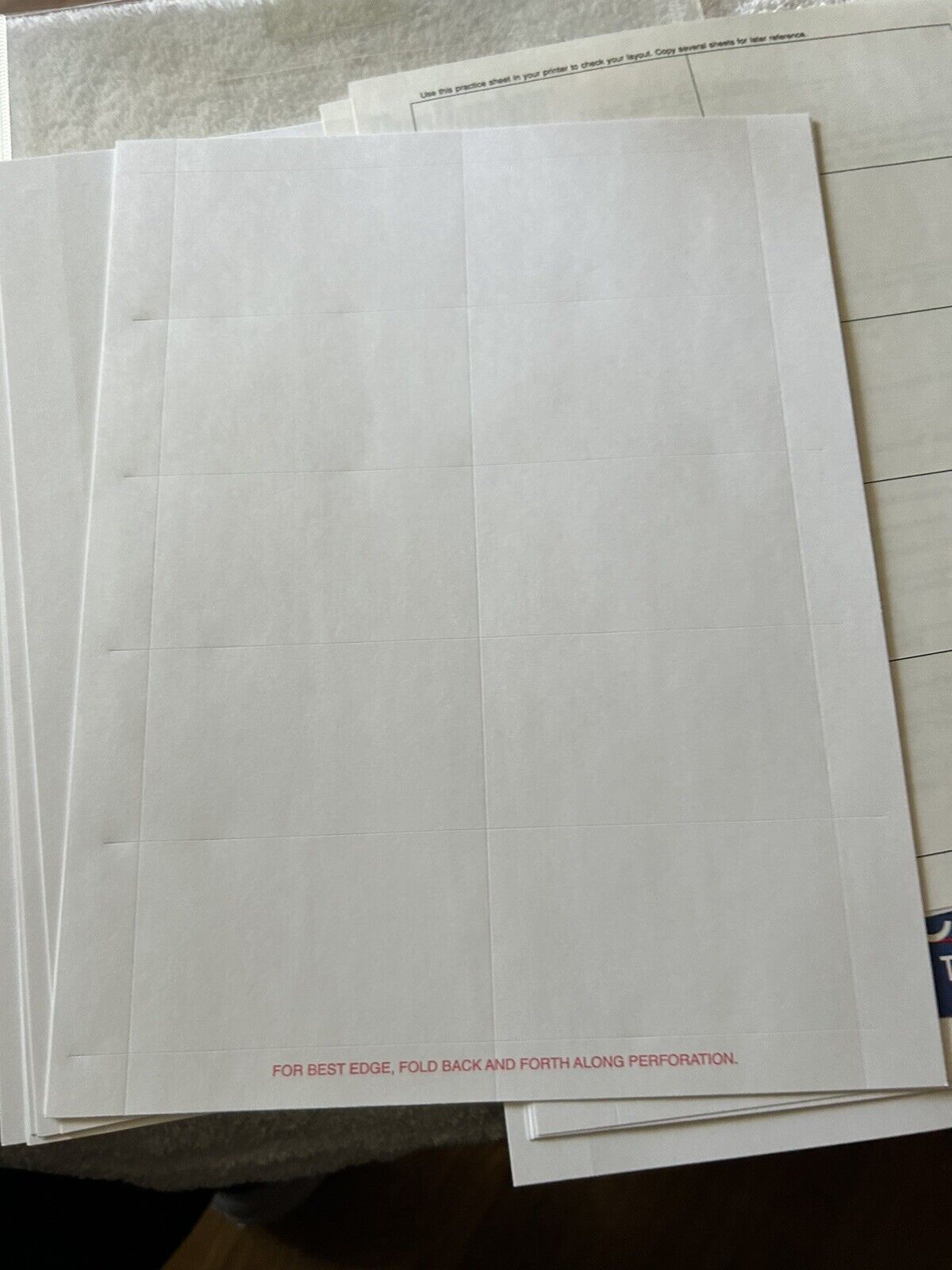 BURLINGTON BUSINESS CARDS--HEAVYWEIGHT --OPENED--22 SHEETS