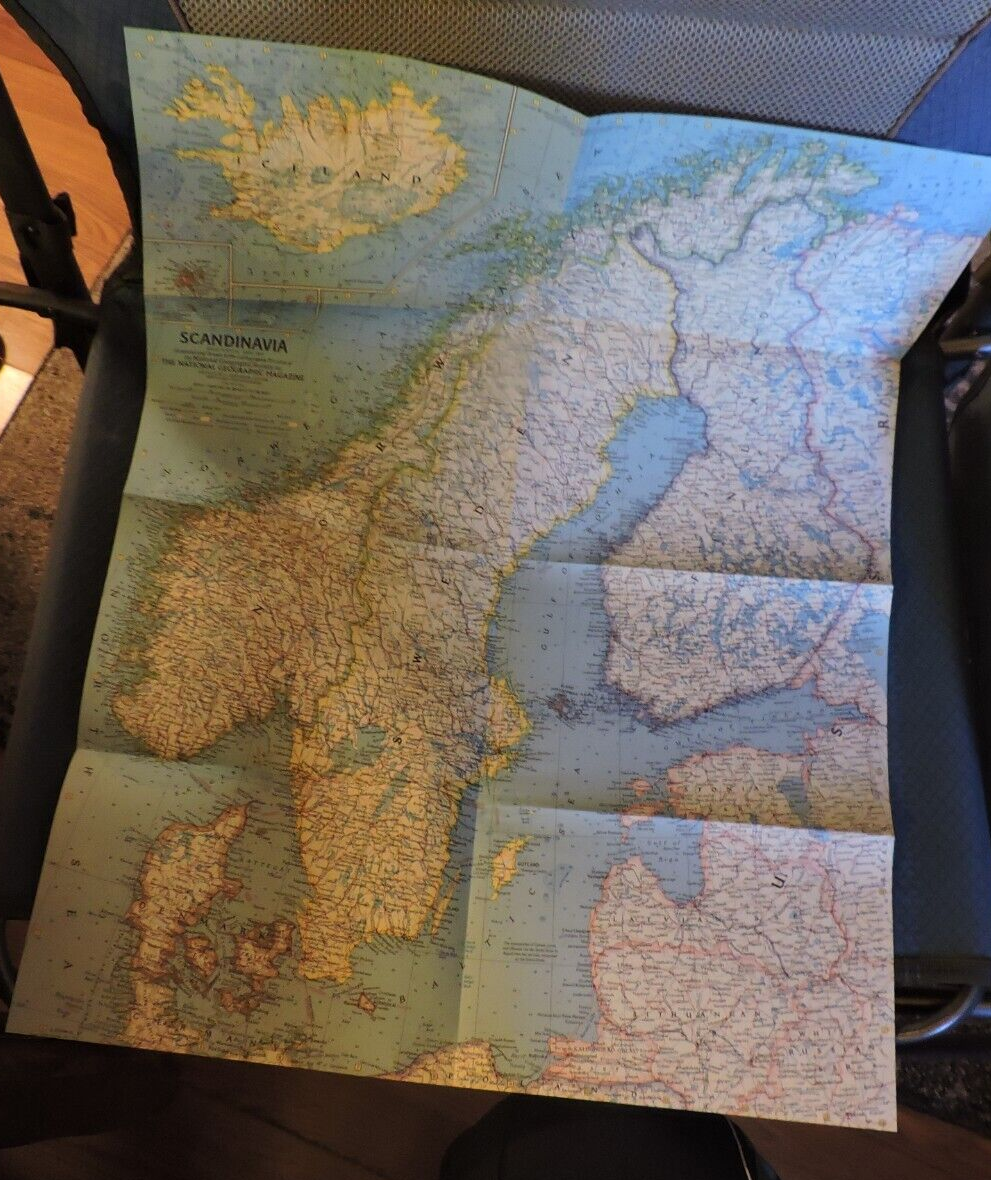 NATIONAL GEOGRAPHIC MAGAZINE MAP OF SCNDINAVIA 1963