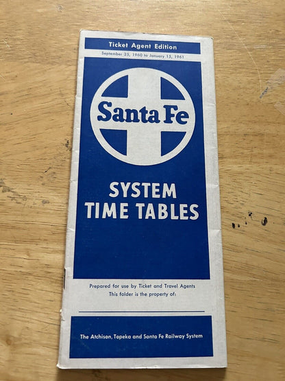 SANTE FE TIMETABLE 1960-1961  SPRING/SUMMER--TICKET AGENT EDITION