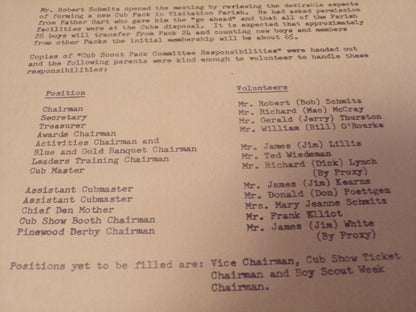 Vintage 1960's Cub Scout Pack 186 Committee Meeting Minutes Documents
