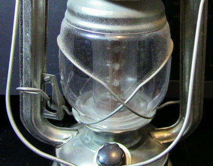 Silver "Olde Brooklyn" Battery Operated Lantern with Clear Glass Globe