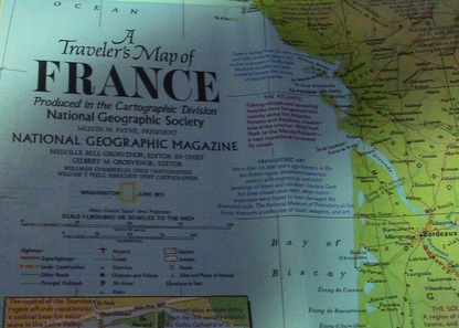The National Geographic Magazine Map of France 1971