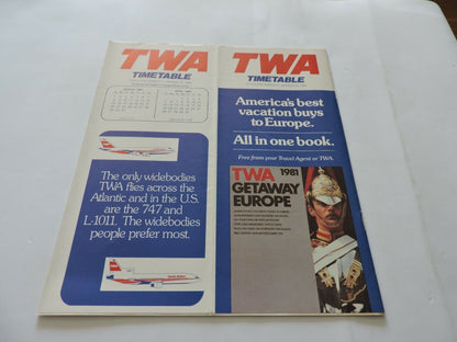 TWA  TIMETABLE MARCH 1-31, 1981