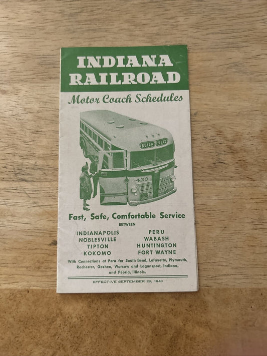 Indiana Railroad Motor Coach Schedules Sep 29, 1940