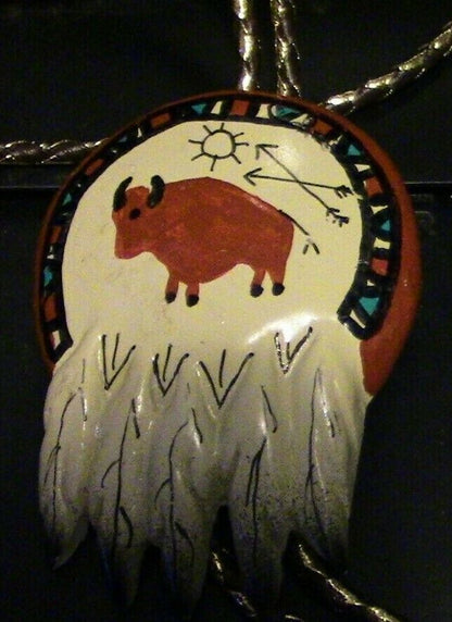 Bolo Tie: Hand Painted Ceramic Native American Bolo Tie