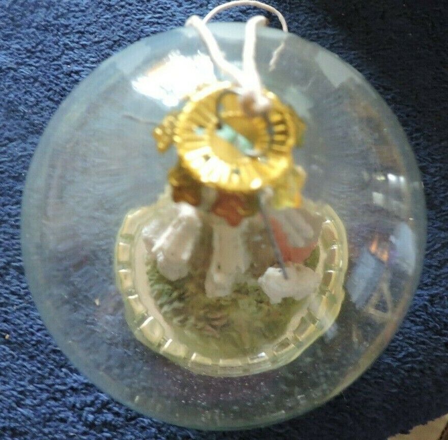 GLASS CHRISTMAS ORNAMENT--SHEPHERD, CHILD, LAMBS