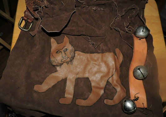 SCOUTS LEATHER INDIAN DANCE COSTUME WITH BELLS AND POUCH WITH LEATHER BELT