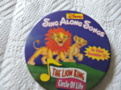 DISNEY SING ALONG SONGS "THE LION KING: CIRCLE OF LIFE"  3 INCH  ROUND PIN