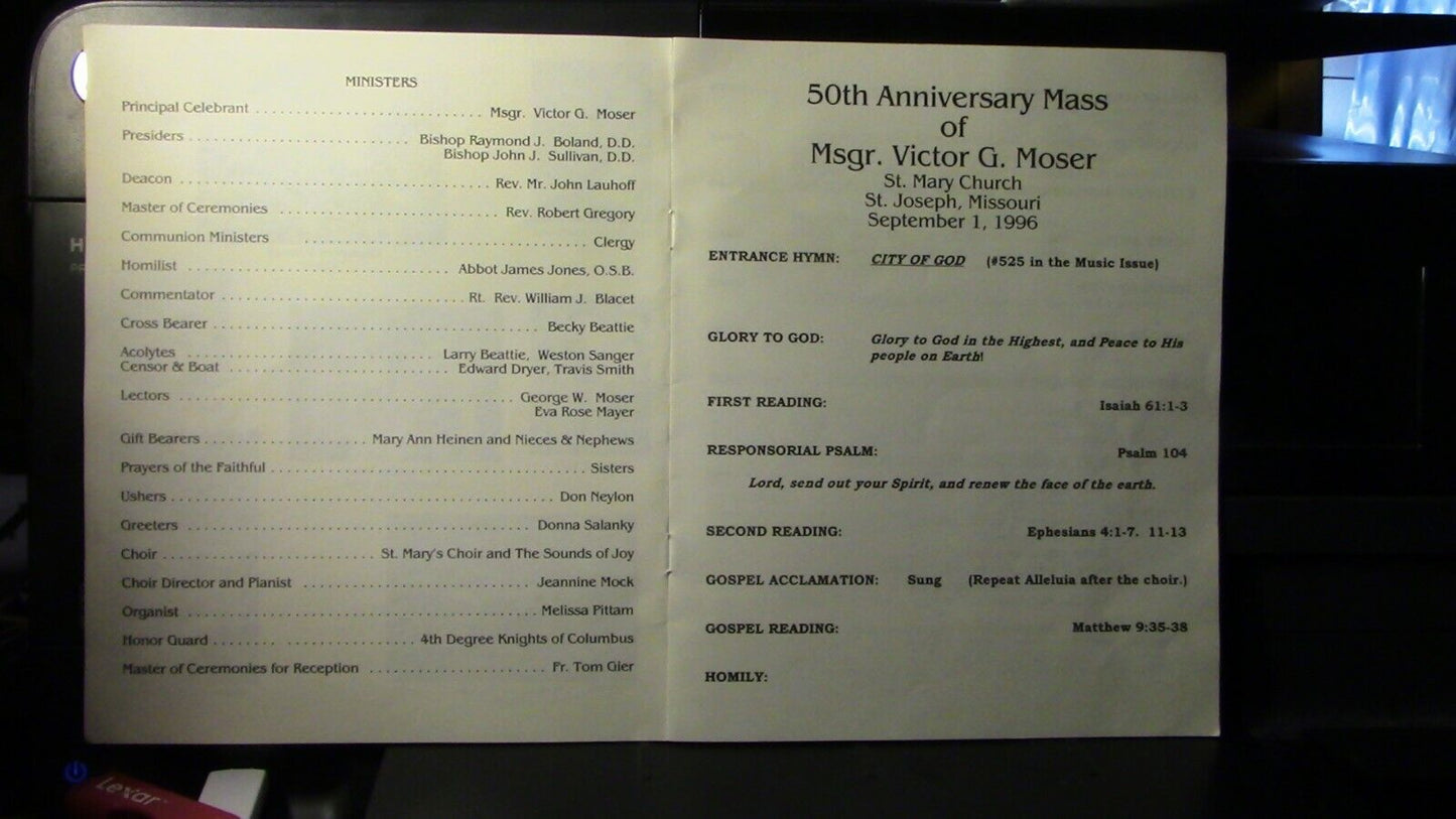 50th Anniversary Mass of Msgr Victor G Moser Sept 1st 1996