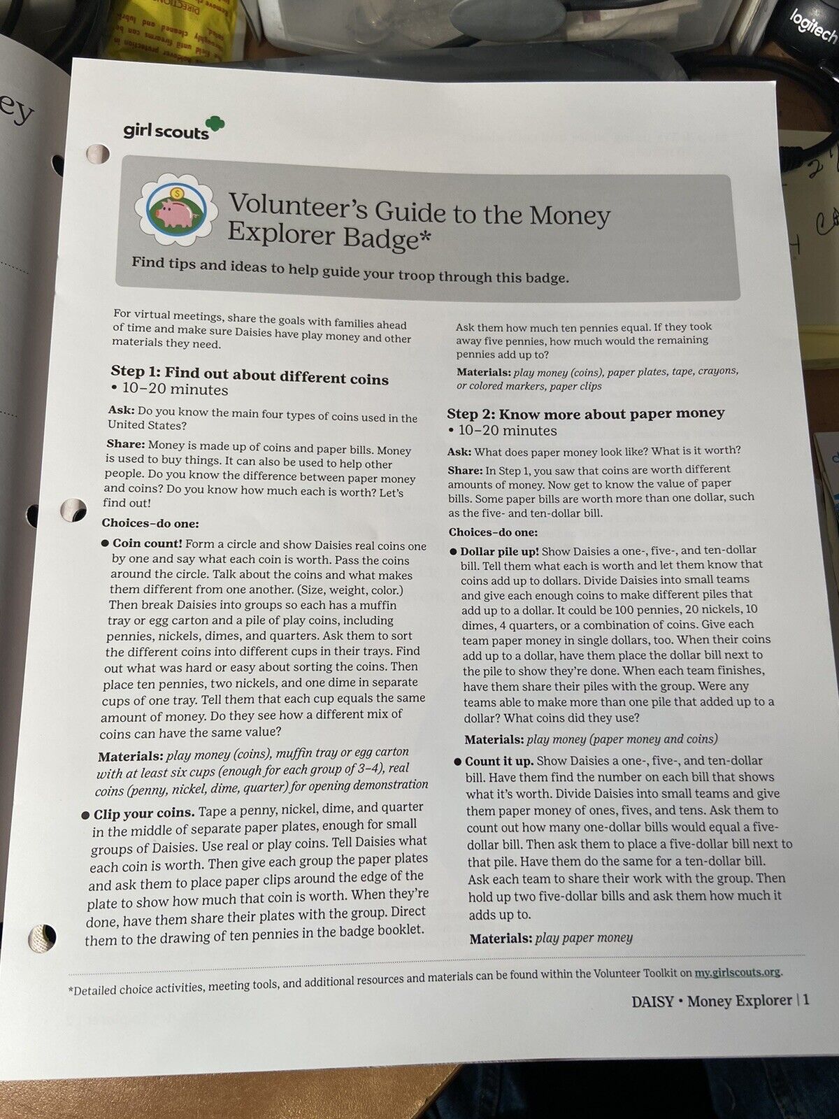Official Girl Scout Money Explorer book