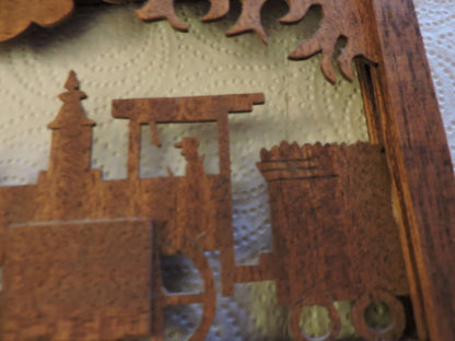 WOODEN LOCOMOTIVE HAND CRAFTED WALL HANGING 7.5 X 4.5 INCHES