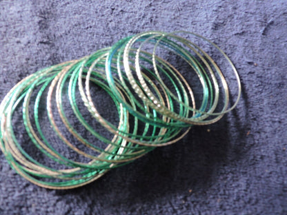 SILVER AND GREEN  BANGLE BRACELOTS (30+)