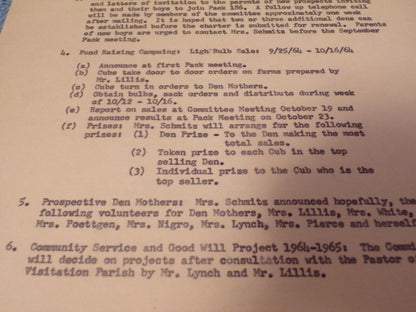 Vintage 1960's Cub Scout Pack 186 Committee Meeting Minutes Documents
