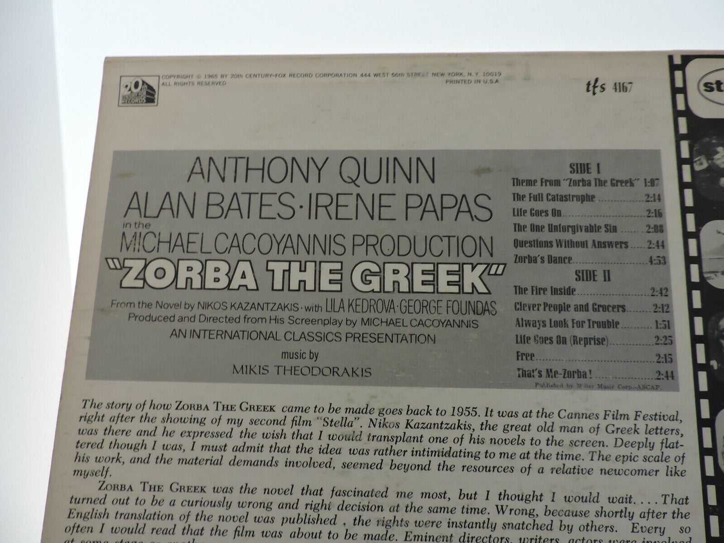 ZORBA THE GREEK  MUSIC BY: MIKIS THEODORAKIS RECORD ALBUM