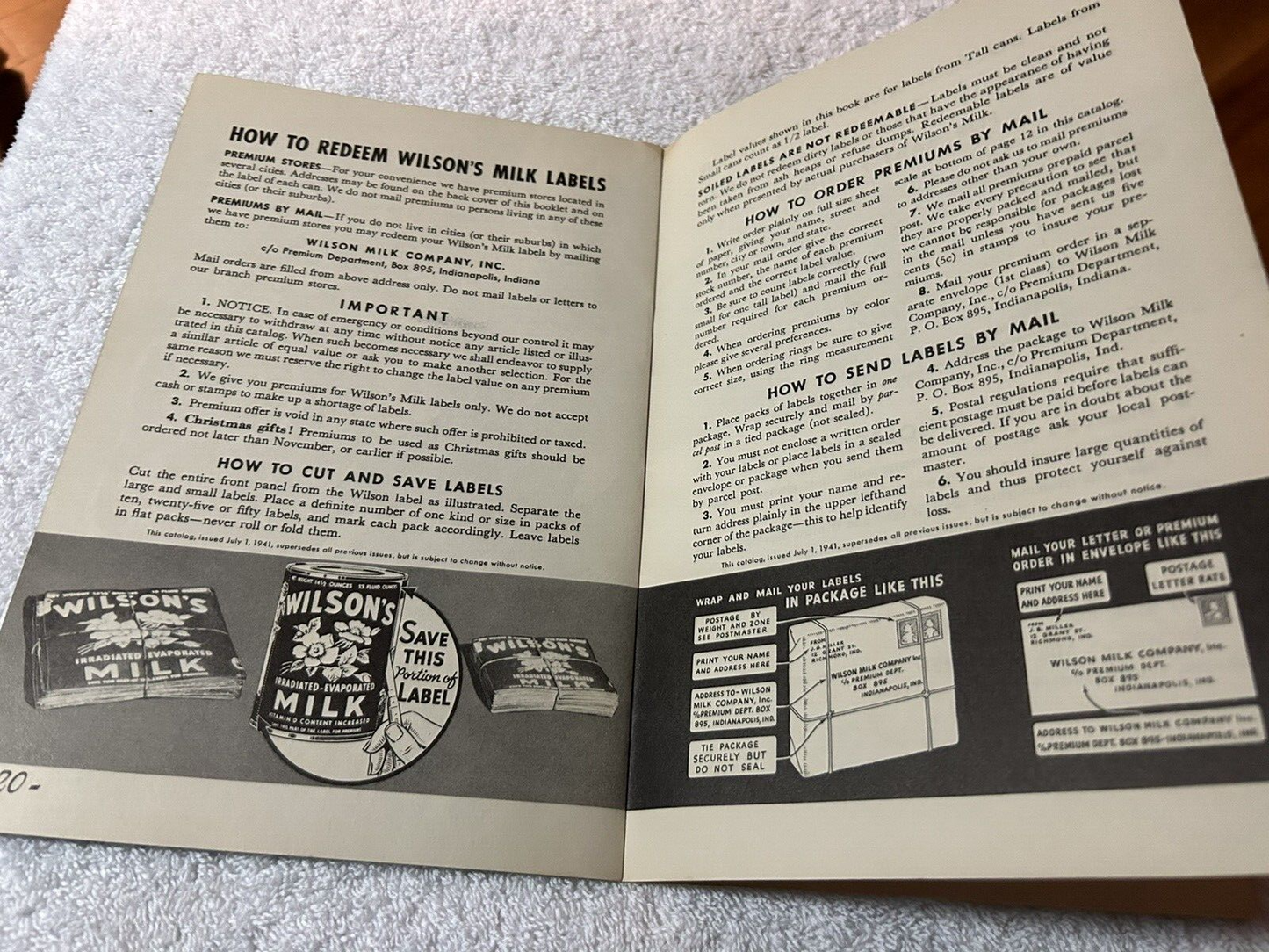 FREE GIFTS FOR WILSON MILK LABELS CATALOG AND RECIPE BOOK 1941
