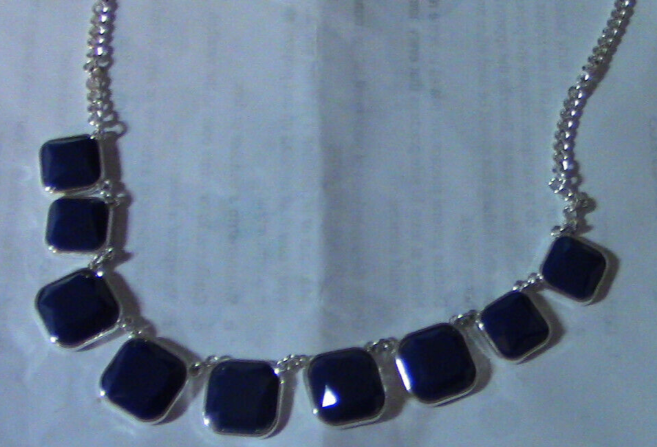 Beautiful Necklace: Blue Stones inlaid into Silver Necklace (20"  End to End)
