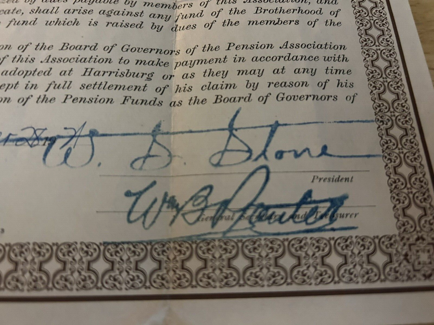 PENSION ASSOCIATION OF THE BROTHERHOOD OF LOCOMOTIVE ENGINEERS CERTIFICATE 1921