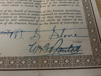 PENSION ASSOCIATION OF THE BROTHERHOOD OF LOCOMOTIVE ENGINEERS CERTIFICATE 1921