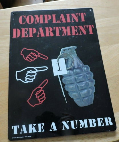 COMPLAINT DEPARTMENT SIGN (FUNNY) 11.5 X 8.25