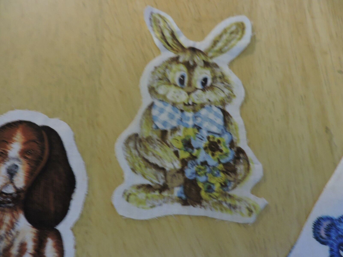 SET OF THREE VINTAGE  APPLIQUES: RABBIT, DOG, TEDDY BEAR