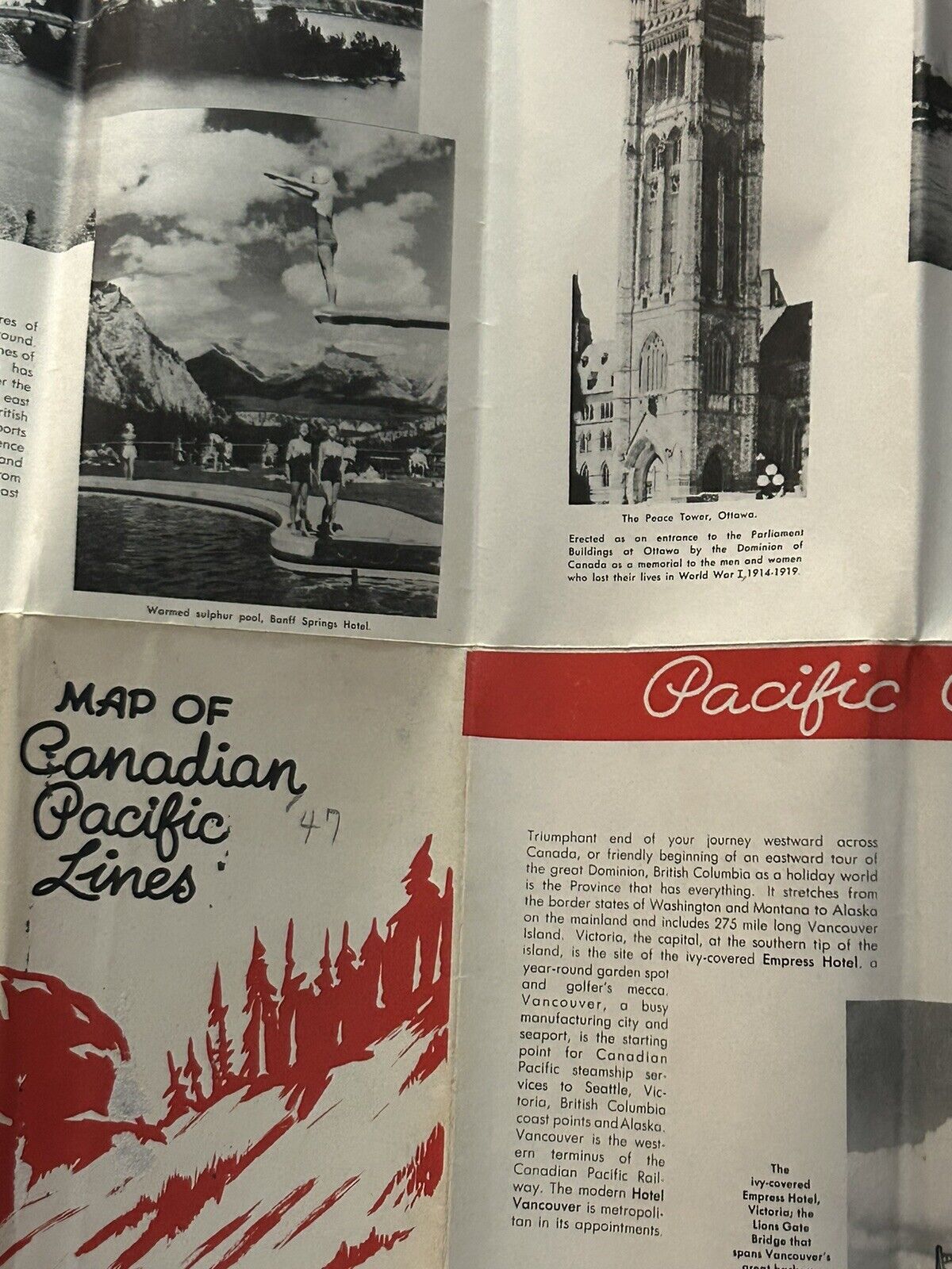 VINTAGE CANADIAN PACIFIC LINES MAP  WHERE TO GO IN CANADA  (NO DATE FOUND)