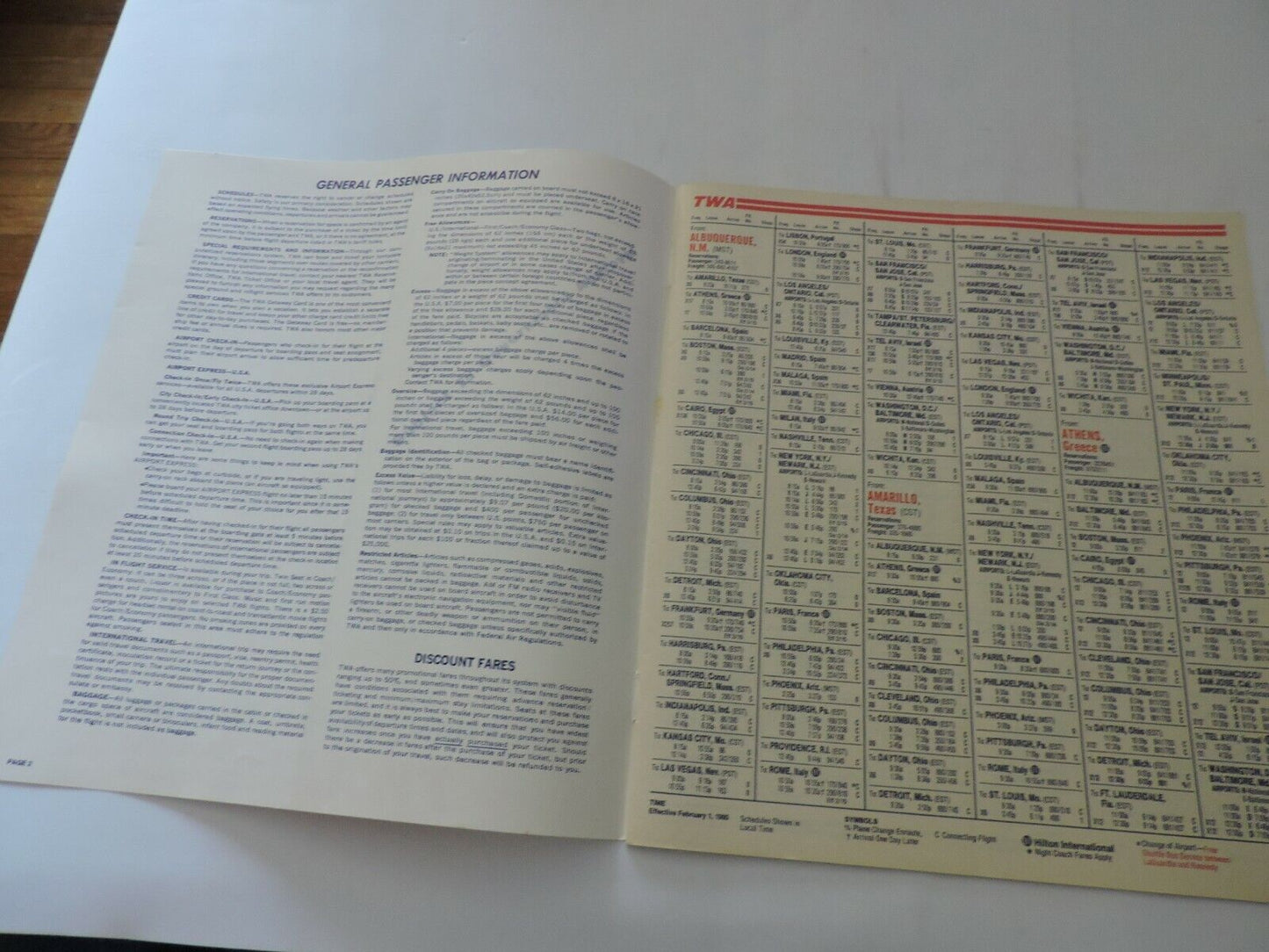 TWA  TIMETABLE FEBRUARY 1-FEBRUARY 29, 1980