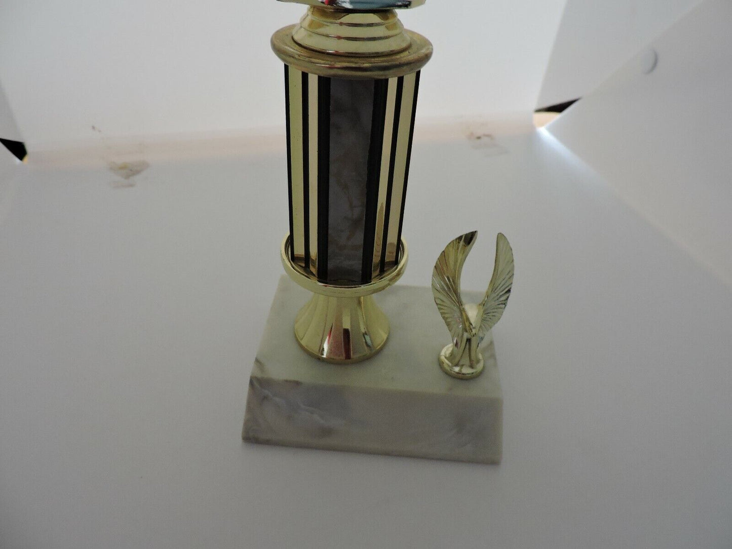 SOCCER TROPHY--10.5  INCHES TALL, 3X4 INCH WHITE MARBEL BASE
