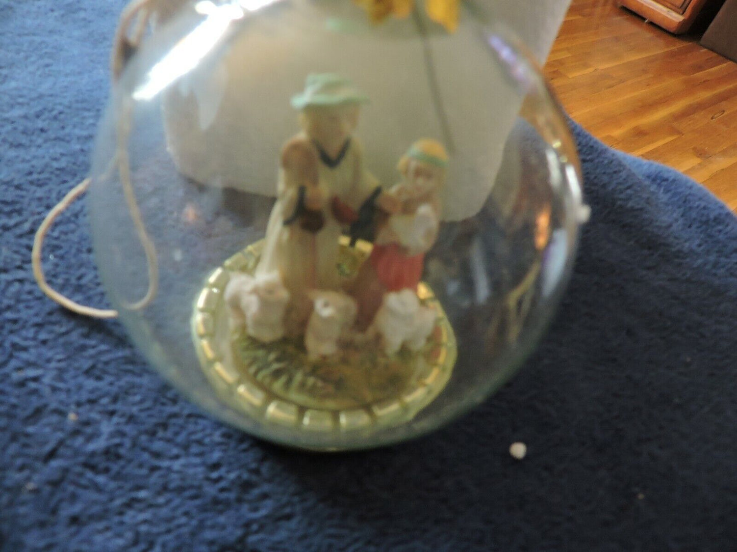 GLASS CHRISTMAS ORNAMENT--SHEPHERD, CHILD, LAMBS