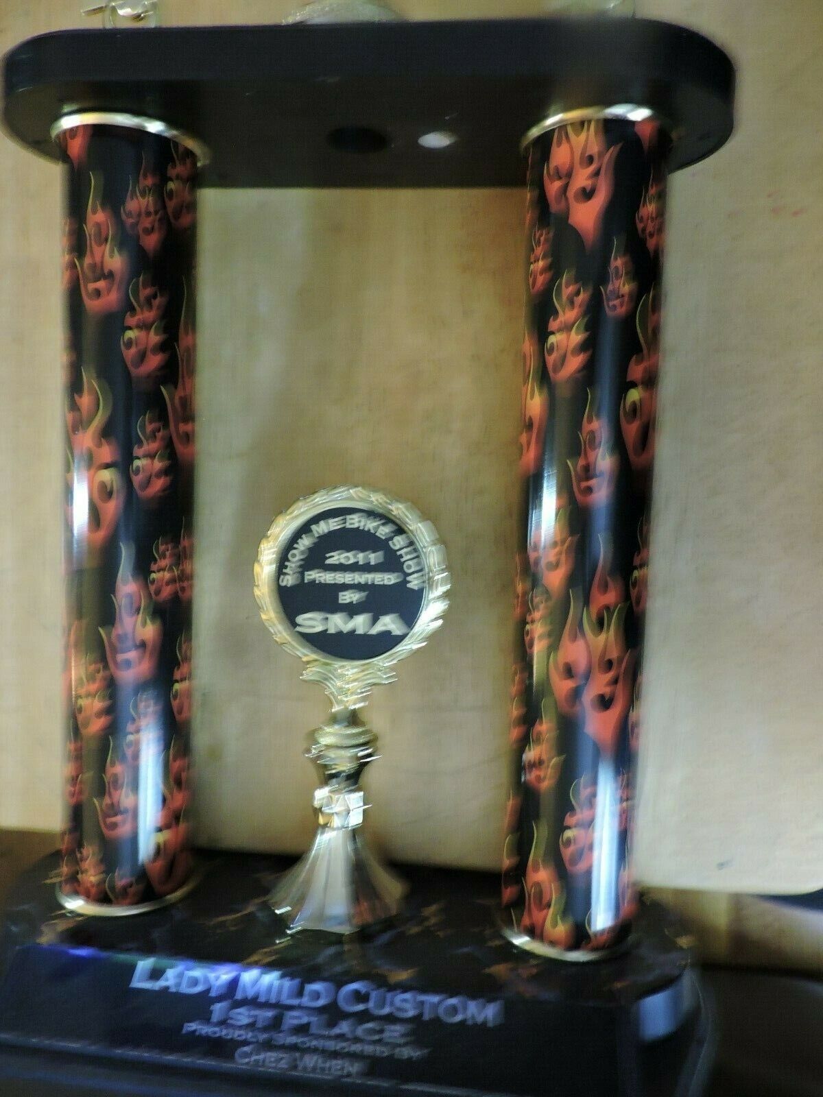 LADY MILD CUSTOM 1ST PLACE BIKE RIDING TROPHY  2011    22X8.5X5 INCHES