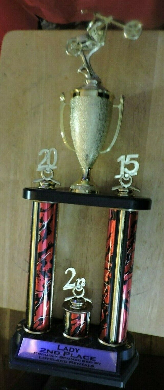 LADY 2ND PLACE BIKE RIDING TROPHY  2015  21X8X4.25 INCHES