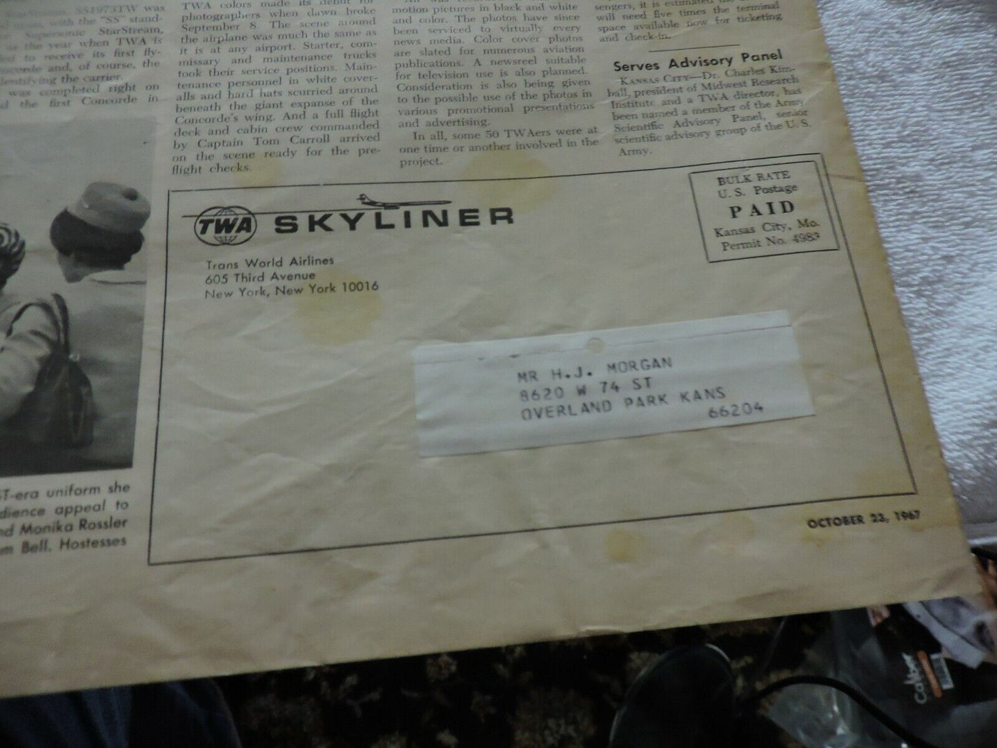 TWA SKYLINER  OCTOBER 23, 1967  NEWSPAPER