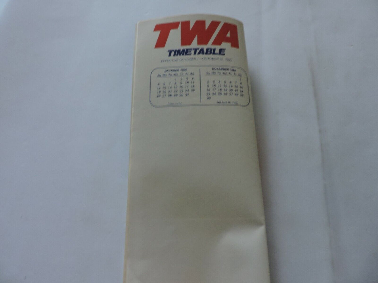 TWA  TIMETABLE OCTOBER 1-OTOBER 25, 1980