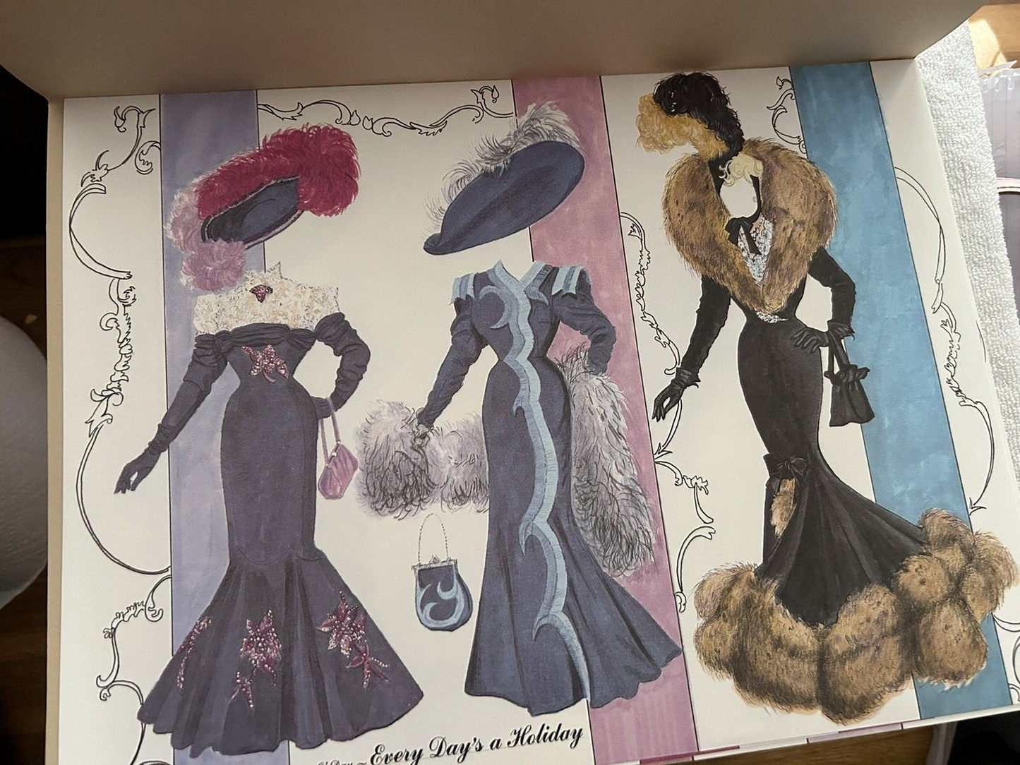 THREE SHEETS OF BEAUTIFUL OUTFITS--NO DOLL--BEULALI PEEL ME A GRAPE