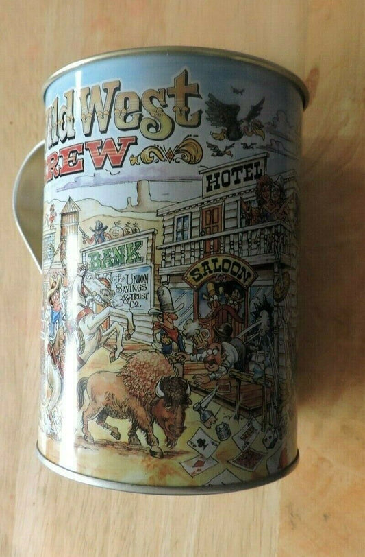 WILD WEST BREW TIN CUP (5.5 INCHES TALL, 4 INCH ROUND)